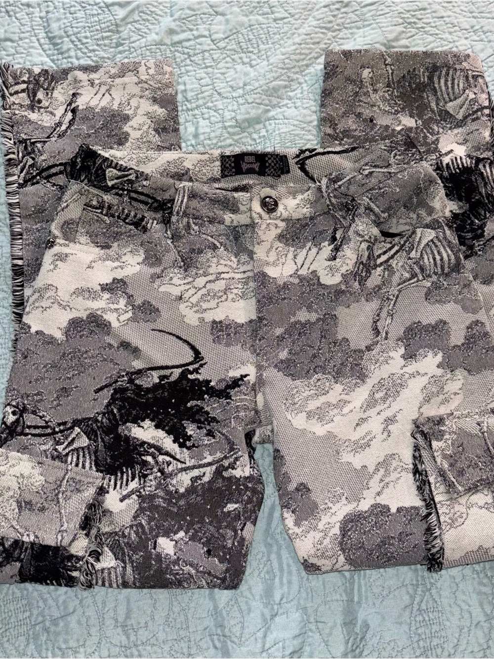 Black & Gray Tapestry Cargo Pants
